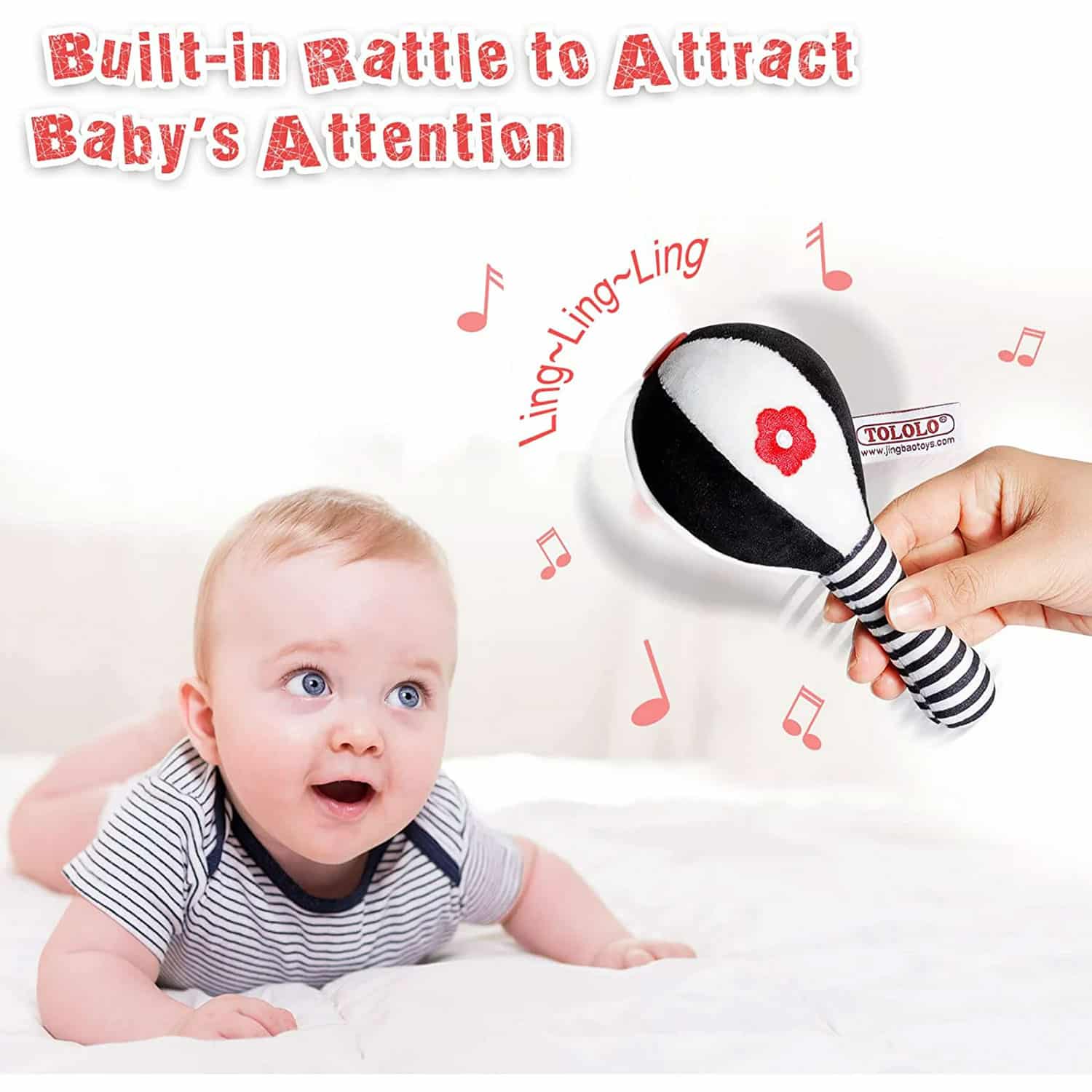 BUBABOX Baby Dumbbell Toy Rattle Set Black and White Soft Rattles for Baby Newborn Baby Toys 0 3 6 9 12 Months Boys Girls Gifts - Image 4