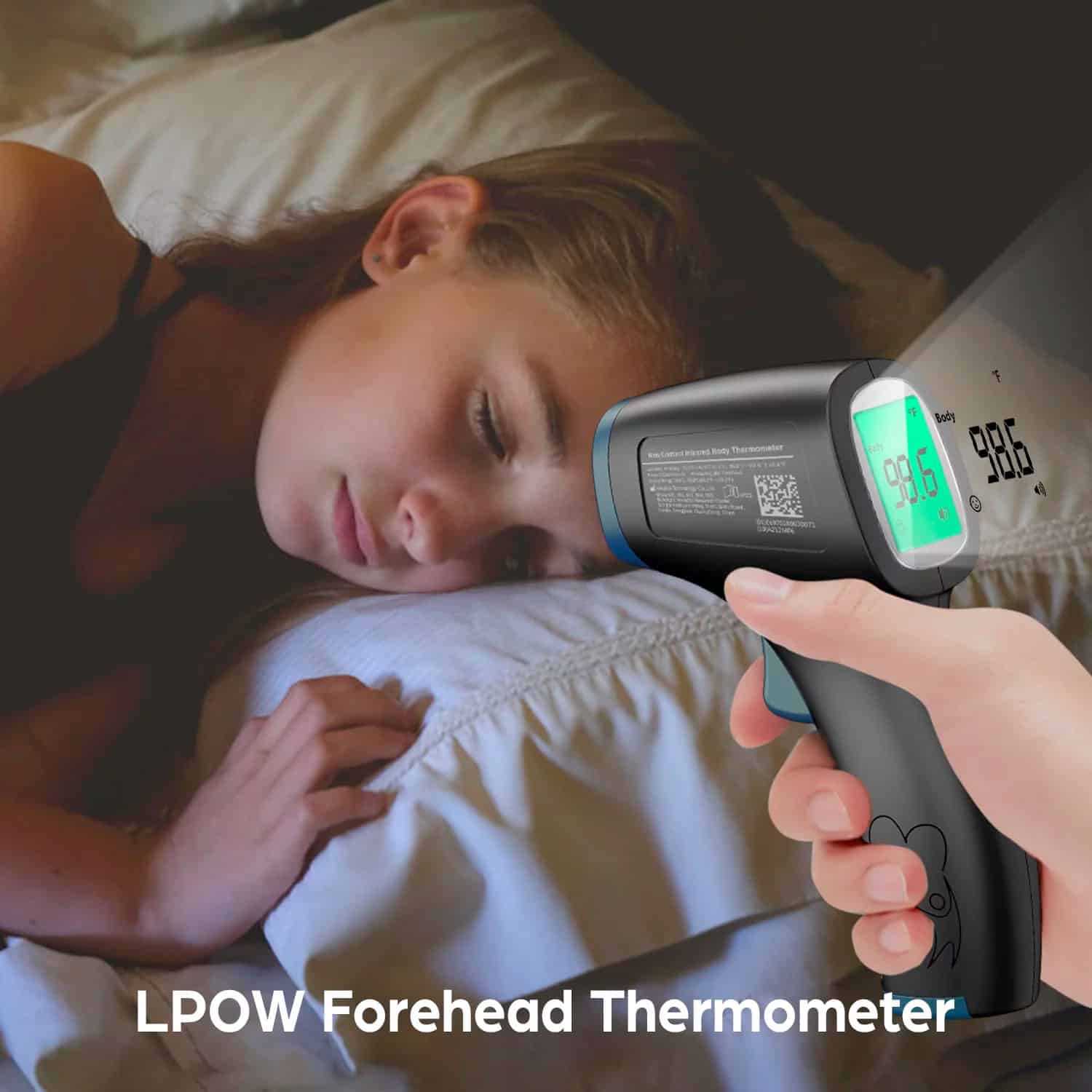 LPOW Forehead Digital Thermometer,The Non-Contact Infrared Thermometer for Babies,Kids&Adults,1s Fast Reading with 3 Colors Backlight Fever Alarm and 50 Memories Recall - Image 2