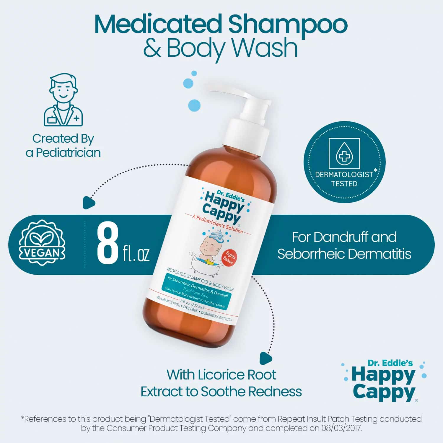 Dr. Eddie's Happy Cappy, Medicated Shampoo & Body Wash for Seborrheic Dermatitis & Dandruff, 8 fl oz - Image 3